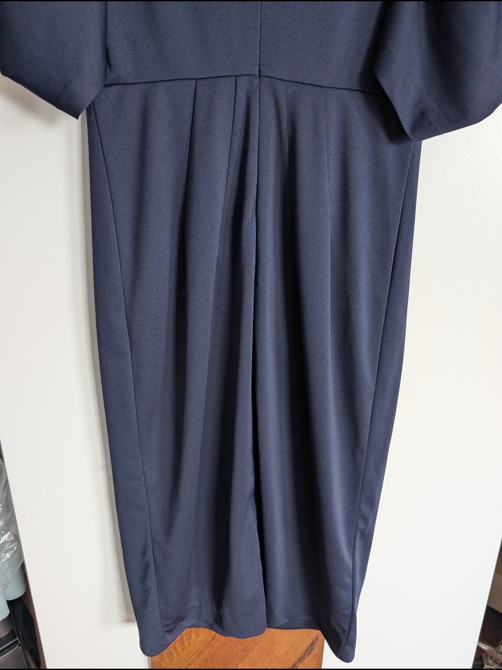 Prada 2018 Navy Blue Crepe Sablé Ruched Puff Sleeve Midi Dress IT 38 / US 2 - Picture 8 of 9